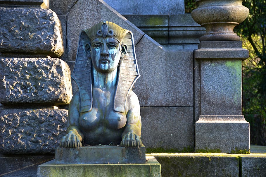 sphinx, tomb, statue, weathered, cemetery, mountain cemetery HD wallpaper