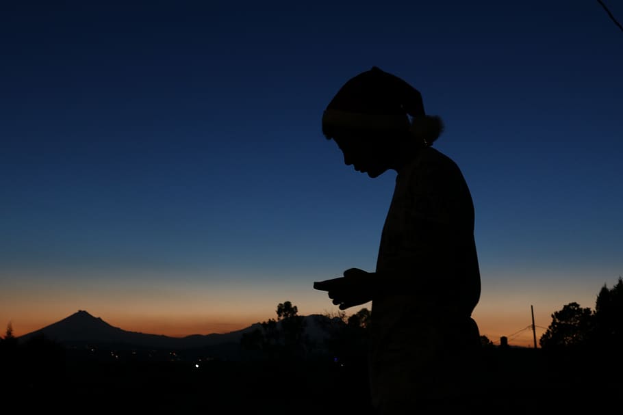 people, sunset, silhouette, male, sky, one person, real people HD wallpaper
