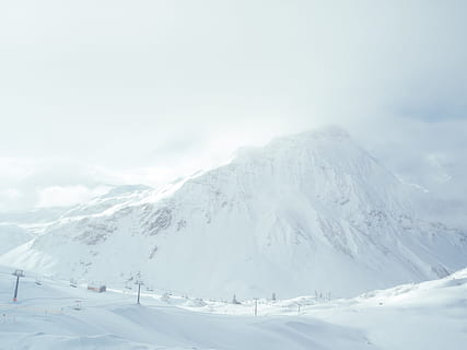white mountain filled with snow under white sky, snowy mountain HD wallpaper