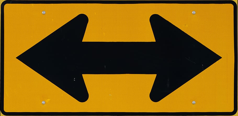 sign, one-way, two-way, direction, road sign, traffic, yellow