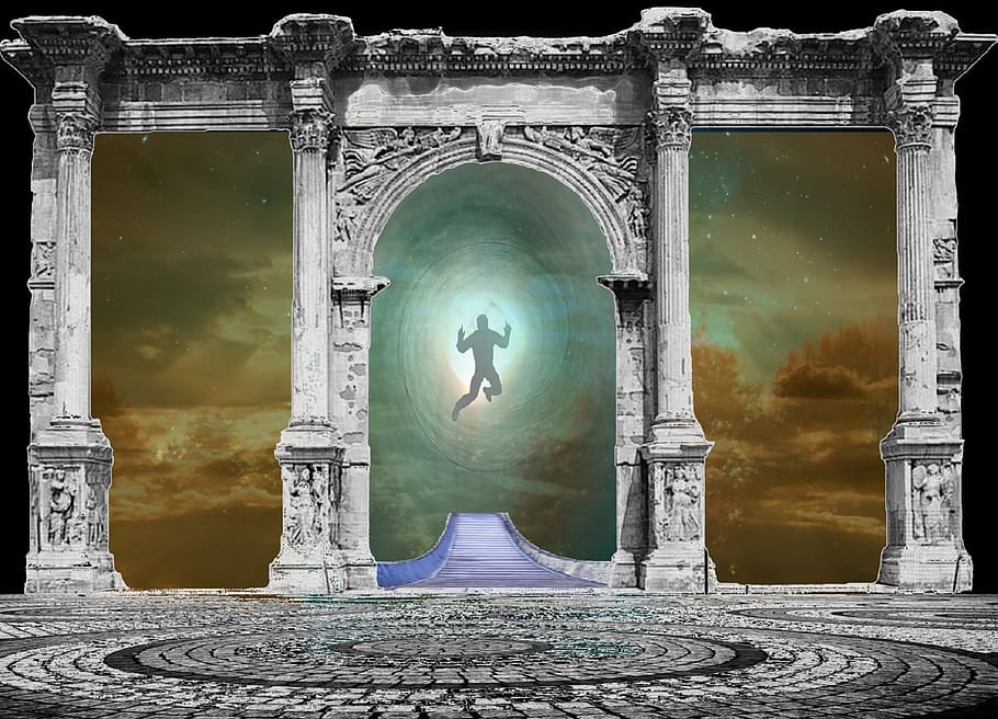 portal with human shadow, beyond, death, life after death, life eternal, HD wallpaper