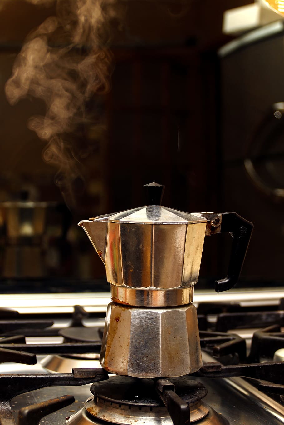 Stainless Steel Coffee Maker on Stove, blur, close-up, cookware HD wallpaper