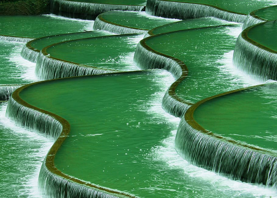 green water fountain, line, spring, the scenery, green color HD wallpaper
