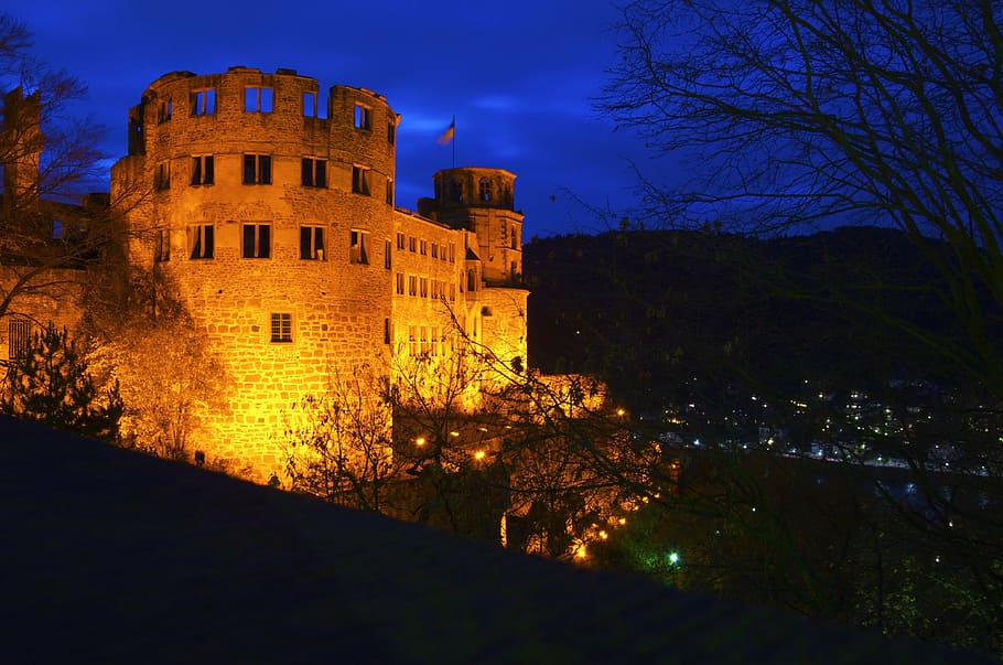 heidelberg, castle, night, lighting, fortress, baden württemberg HD wallpaper