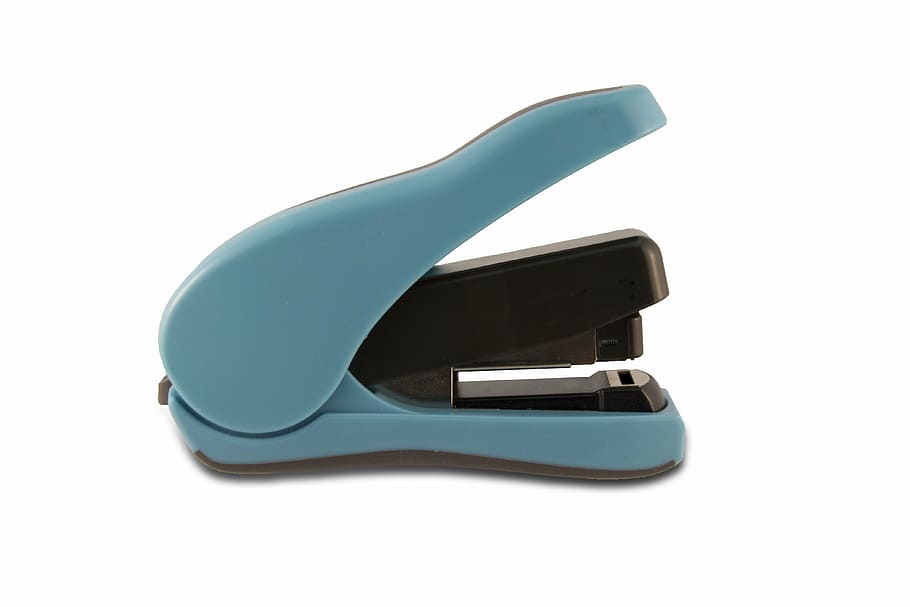 stapler, stationery, blue, office, supplies, equipment, single Object HD wallpaper
