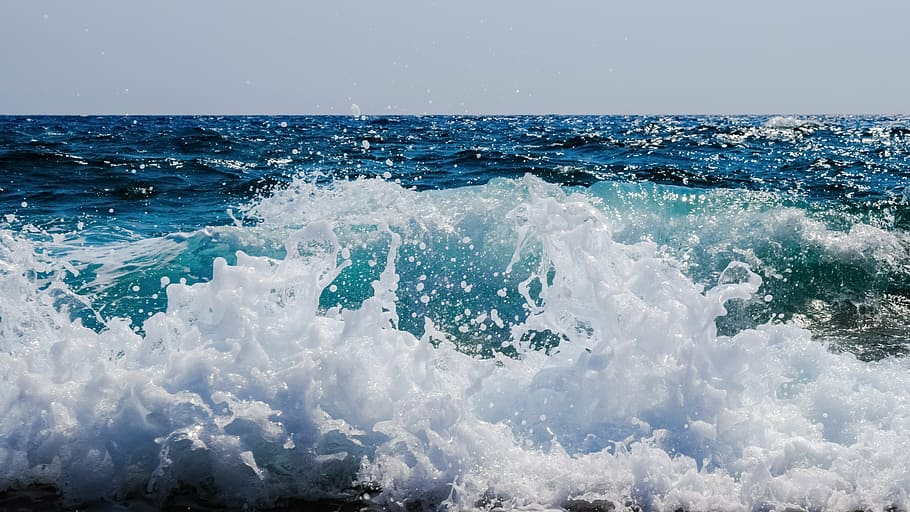 photo of ocean waves, smashing, drops, liquid, foam, spray HD wallpaper