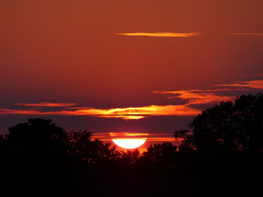 Sunset, Heat, Nature, Landscape, east frisia, yellow, red, violet HD wallpaper