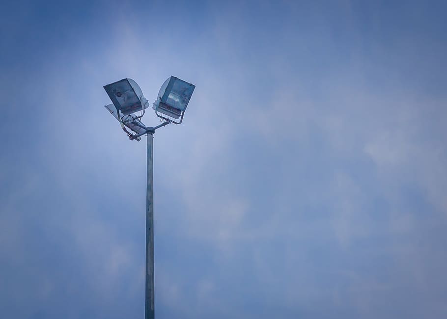 HD wallpaper: spot lights under blue sky, low, angle, photography, road