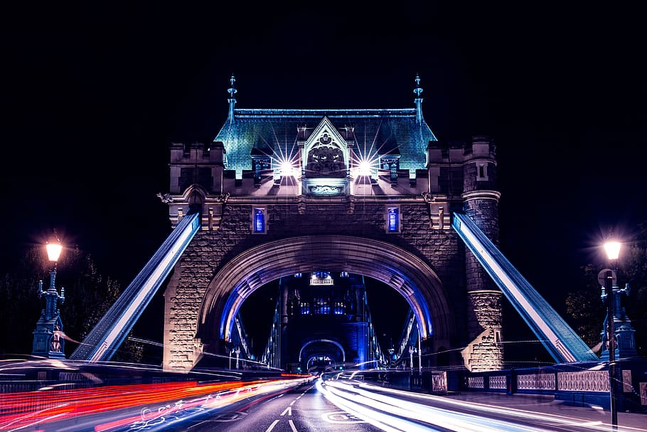 Long exposure shot captured on Tower Bridge in London, urban, HD wallpaper