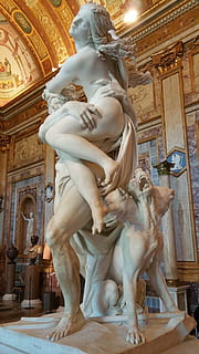 man carrying woman beside Cerberus statue, bernini, galleria HD wallpaper