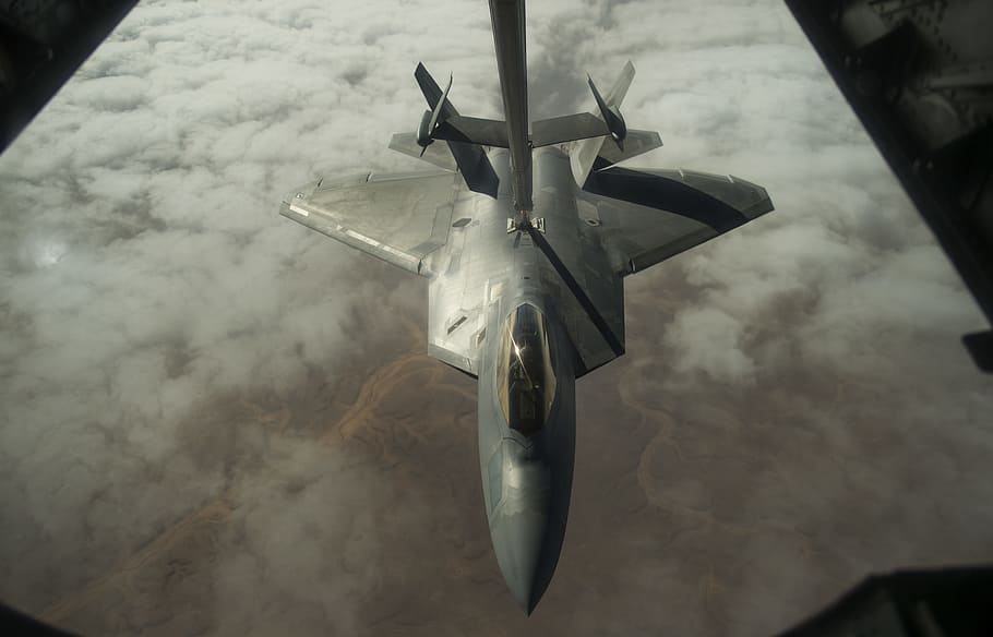 gray fighting plane above white clouds, f-22 raptor, stealth, HD wallpaper