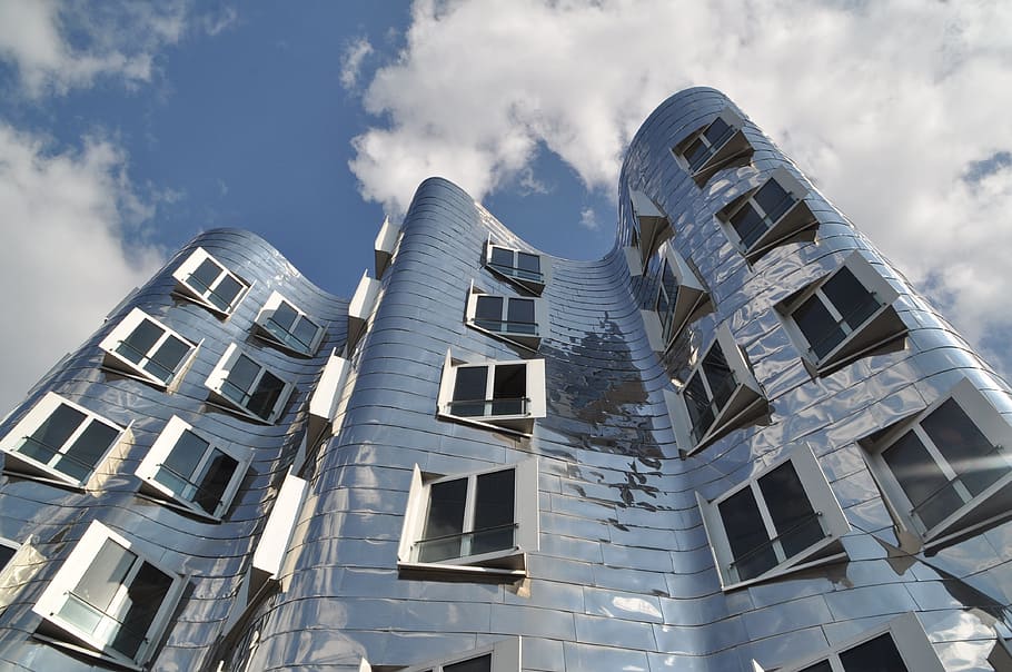 architecture, window, facade, building, gehry, low angle view HD wallpaper