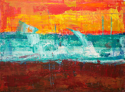 teal, orange, and red abstract painting, closeup photo of ocean painting HD wallpaper