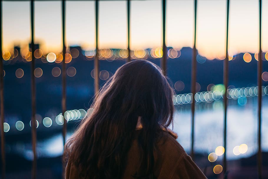 Virtues, woman's back bokeh photography, person, looking out HD wallpaper