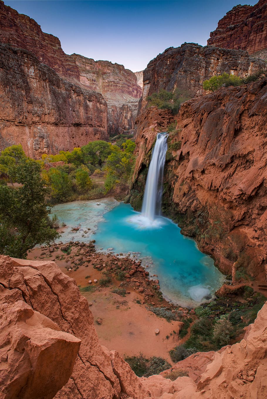 time lapse photography of waterfalls at daytime, mountain with waterfalls HD wallpaper