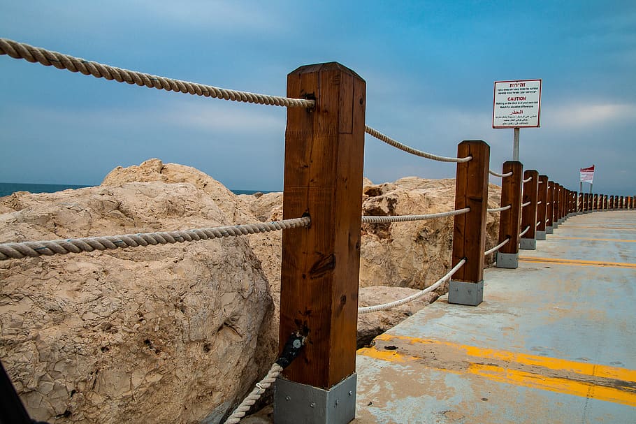 sky, harbor, wood, ropes, rocks, barrier, architecture, boundary HD wallpaper