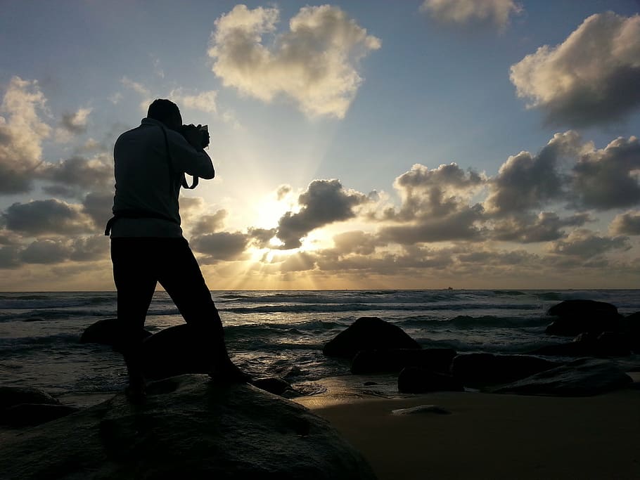beach, clouds, ocean, photographer, sea, seascape, seashore HD wallpaper