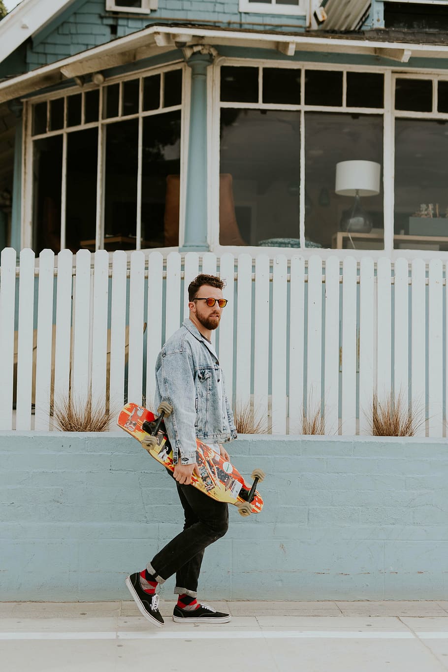 man holding skateboard, people, guy, walking, alone, play, sport HD wallpaper