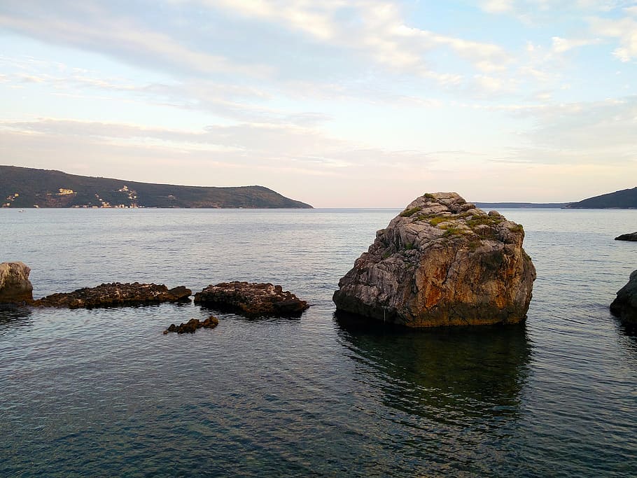 rocks, stones, beach, sea, adriatic, bay, boka, herceg novi, HD wallpaper
