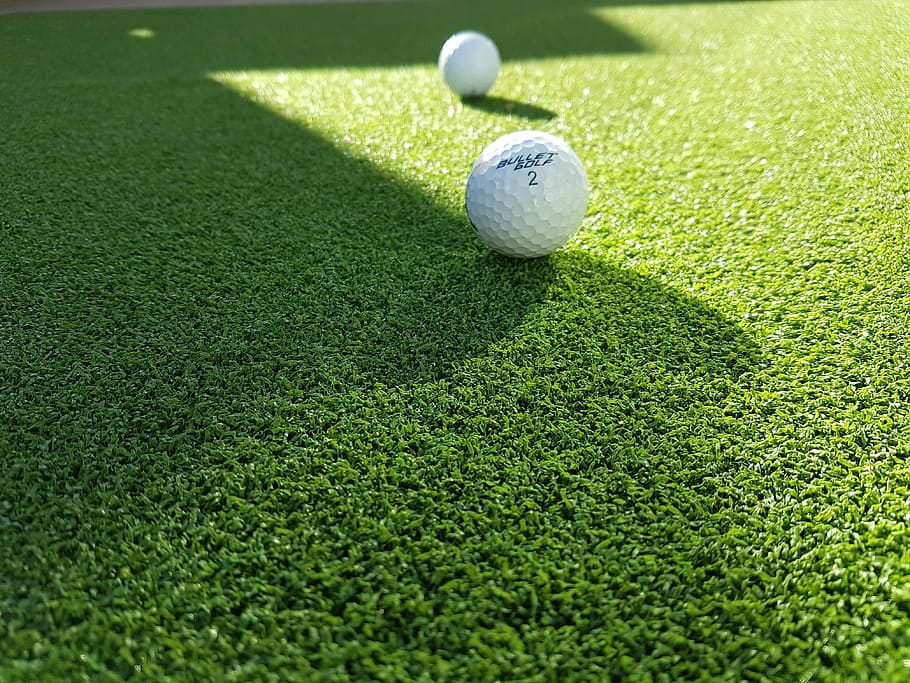 two white golf balls on green grass, sport, green color, golf course HD wallpaper