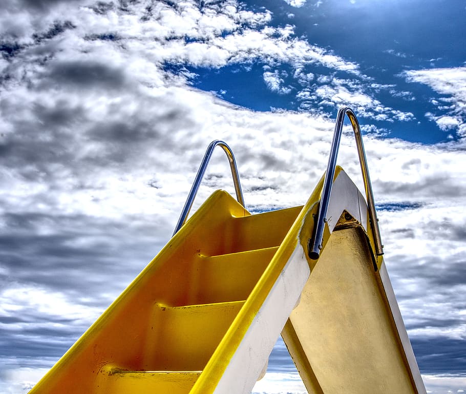 slide, water slide, pedal boat, pedal boat rentals, yellow