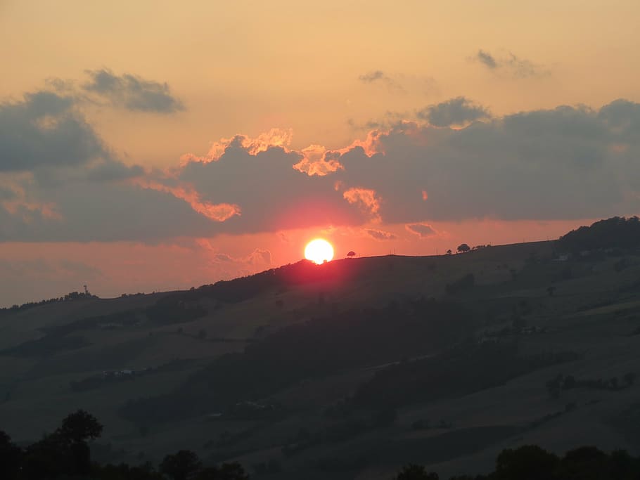 sunset, sky, orange, nature, mountain, beauty in nature, scenics - nature HD wallpaper