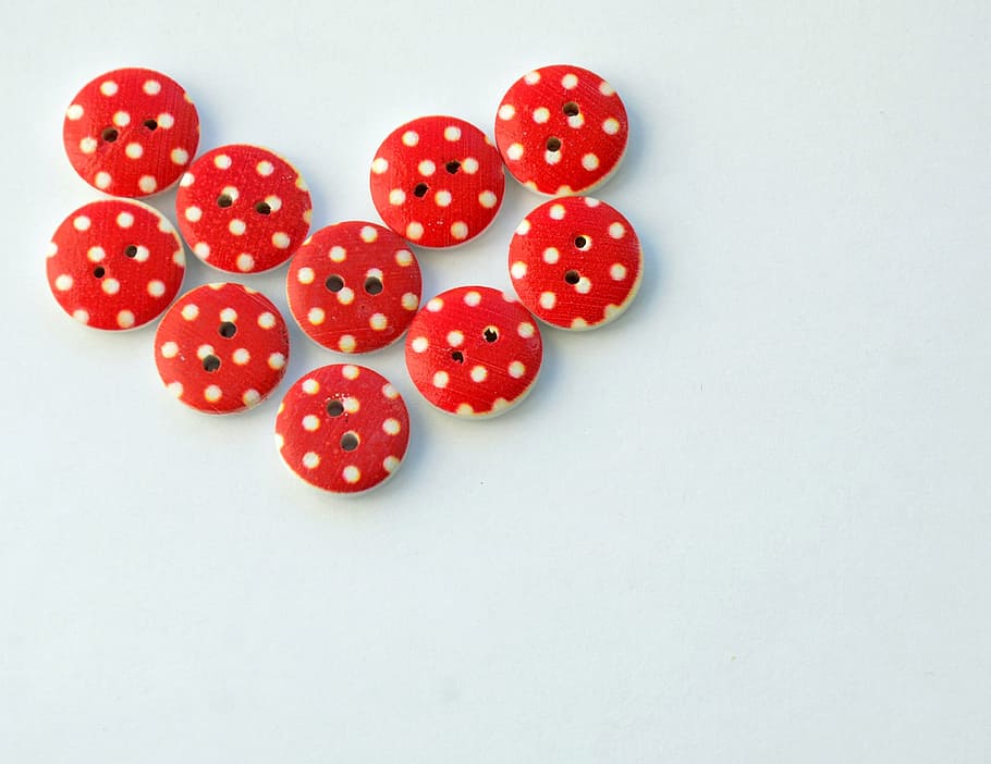 buttons, heart, needlework, red, hobby, love, heart shape, no people HD wallpaper