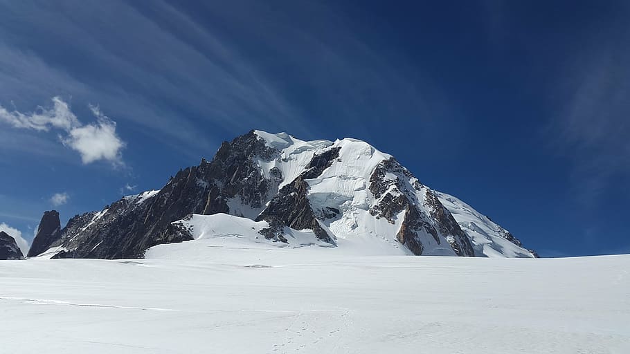 snow-covered mountain and blue sky, mont blanc du tacul, high mountains, HD wallpaper