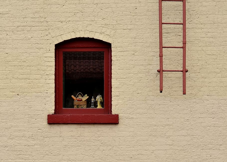 Windows, Ladders, Bricks, Graphic, design, portals, exterior HD wallpaper