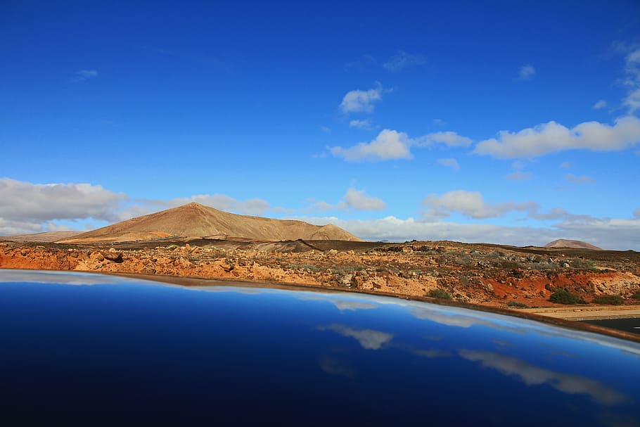 clouds, landscape, mountain, nature, reflection, sky, desert HD wallpaper
