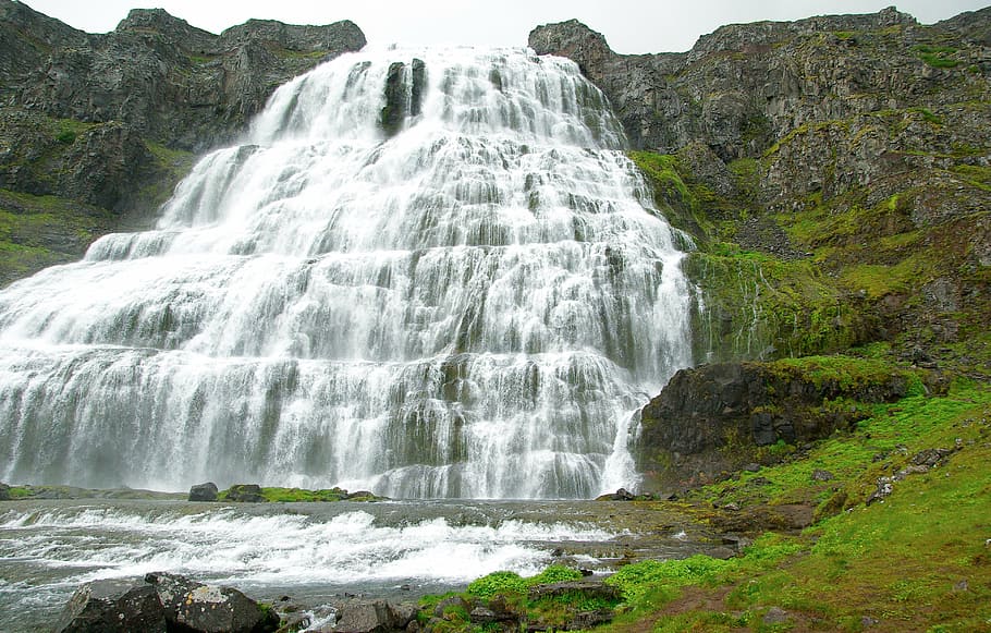 iceland, dynjandi, cascade, waterfall, river, nature, stream HD wallpaper