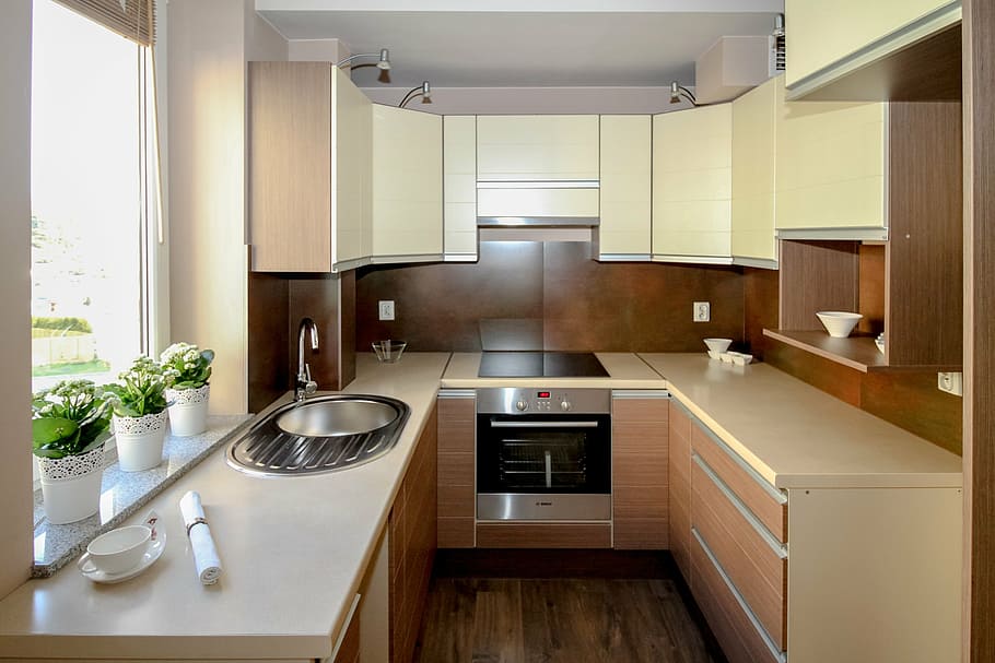 gray and black oven, kitchen, kitchenette, apartment, room HD wallpaper
