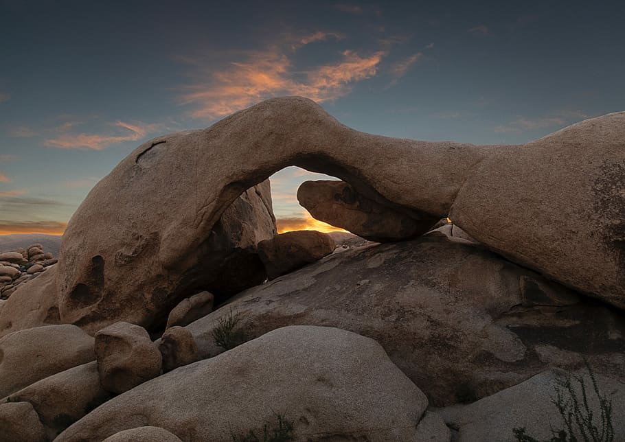 rock formation during daytime, stone lot, perspective, sky, fire sky HD wallpaper
