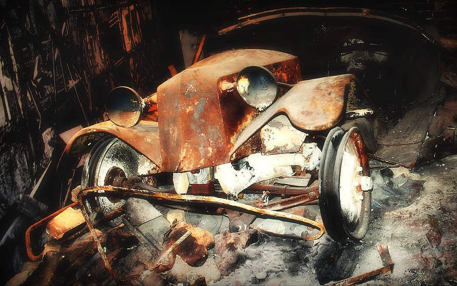 auto, old, oldtimer, old car, historically, broken, pkw, war HD wallpaper