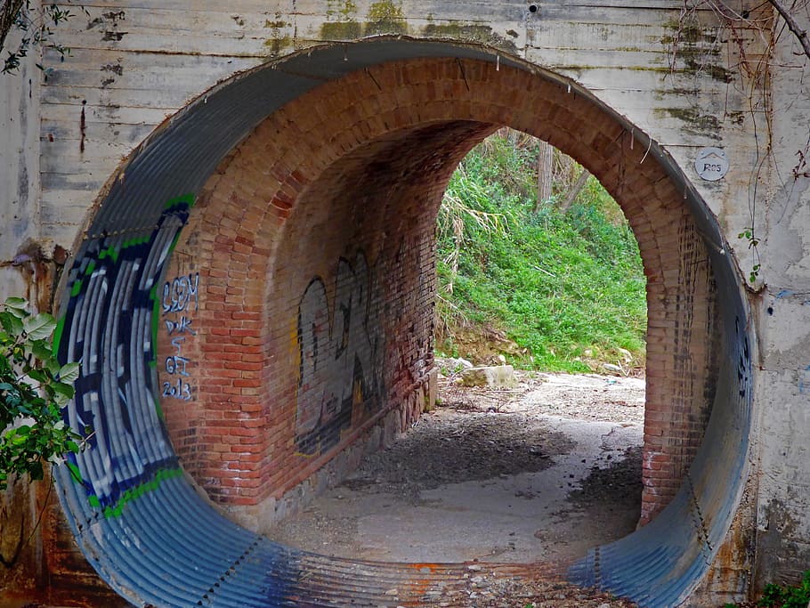 Tunnel, Drain, Arc, Graffiti, Suburb, engineering, arch, architecture HD wallpaper