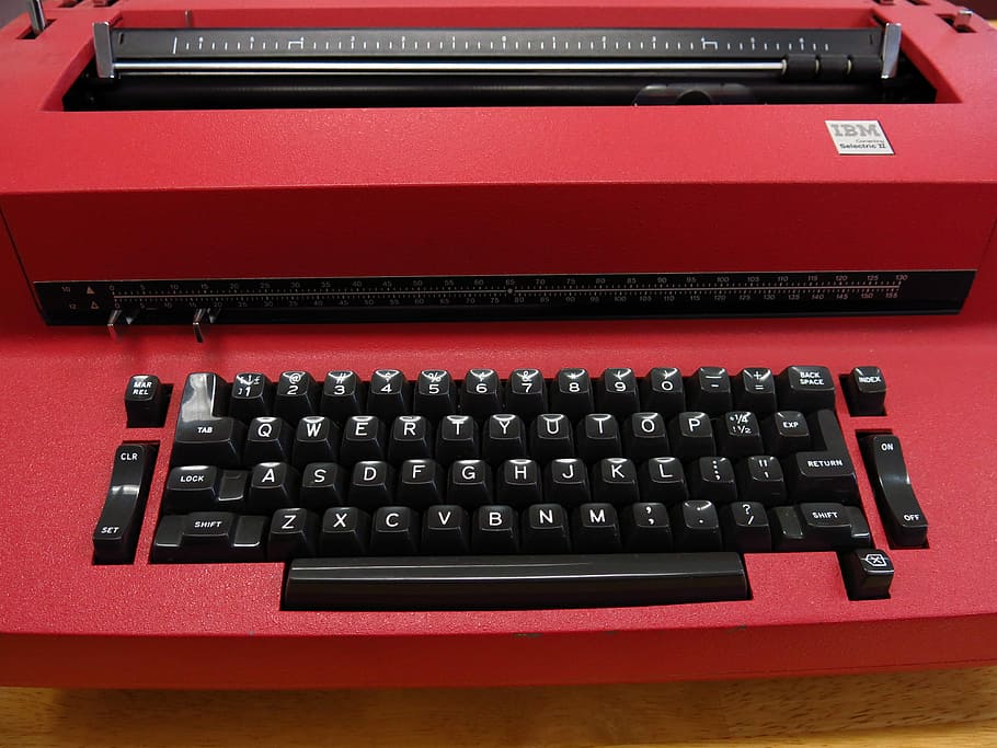 Red Typewriter with Keyboard, keys, letters, public domain, writing