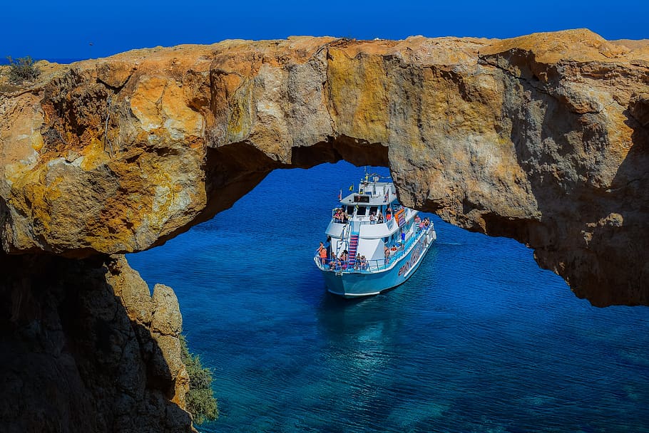 cyprus, cavo greko, korakas bridge, landscape, rock, sea, blue, HD wallpaper