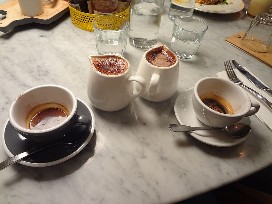 coffee, breakfast, cafe, cup, drink, beverage, table, mug, caffeine HD wallpaper