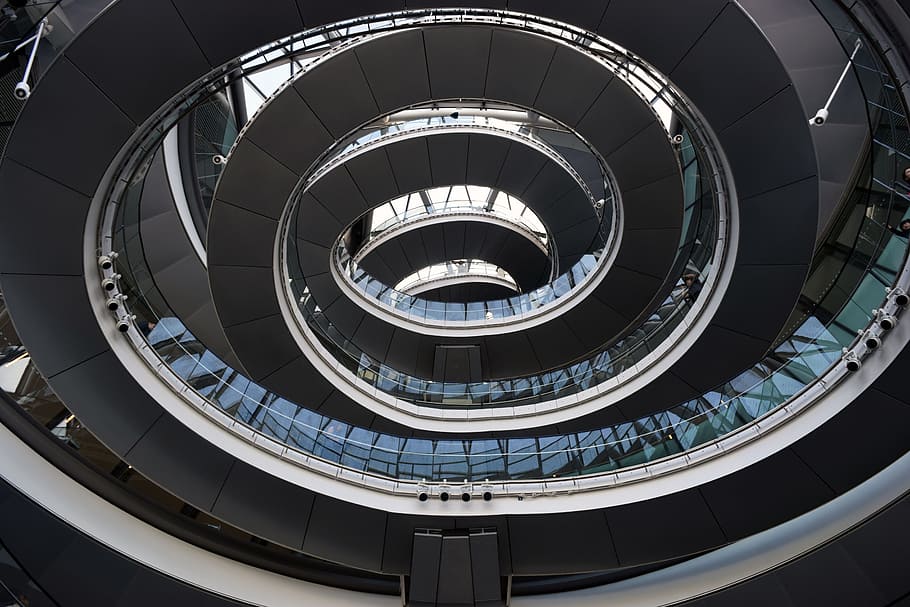 spiral staircase, city hall, london, england, interior, london mayor, HD wallpaper
