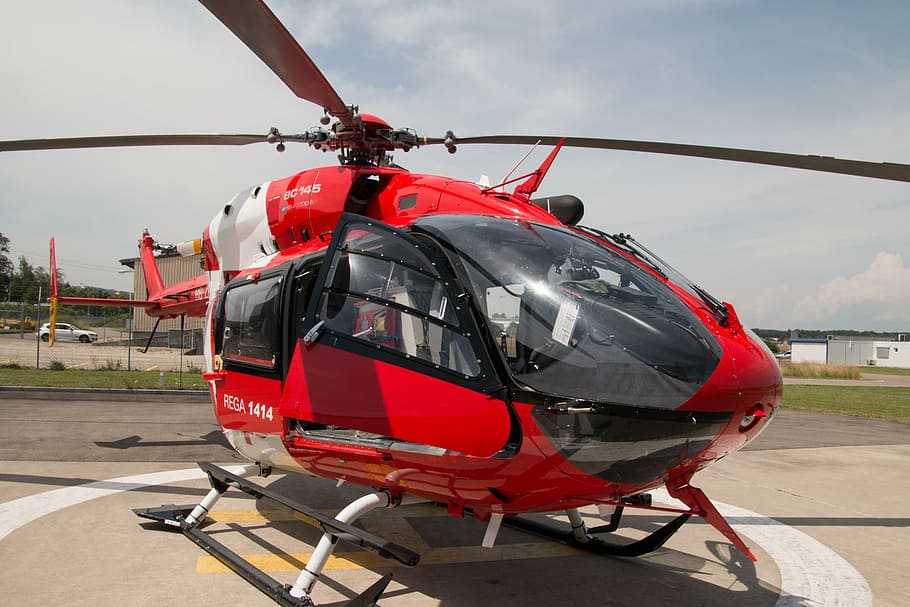 eurocopter, 145, ec145, helicopter, red, close, rescue helicopter, HD wallpaper
