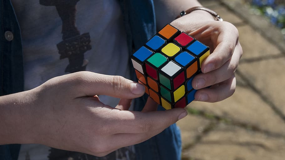 Cube, Hand, Youth, Fingers, boy, young, rubik, puzzle, multi colored HD wallpaper