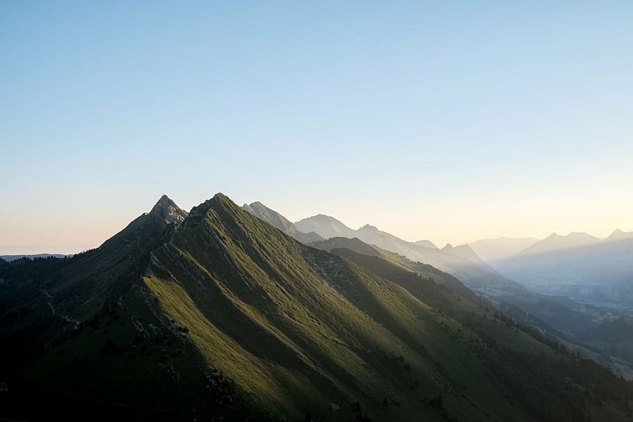 green mountain under the gray sky, day, time, nature, mountains HD wallpaper