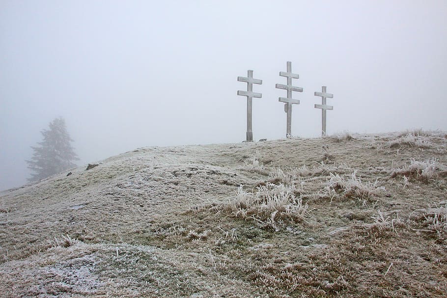 cross, ice, icy, cold, snow, alpine, frozen, winter, mountains HD wallpaper