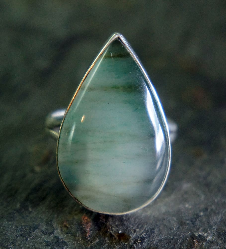 tear-drop silver-colored pendant ring, green, striped, agate HD wallpaper