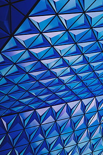 architectural photography of blue glass celing, blue geometrical pattern HD wallpaper