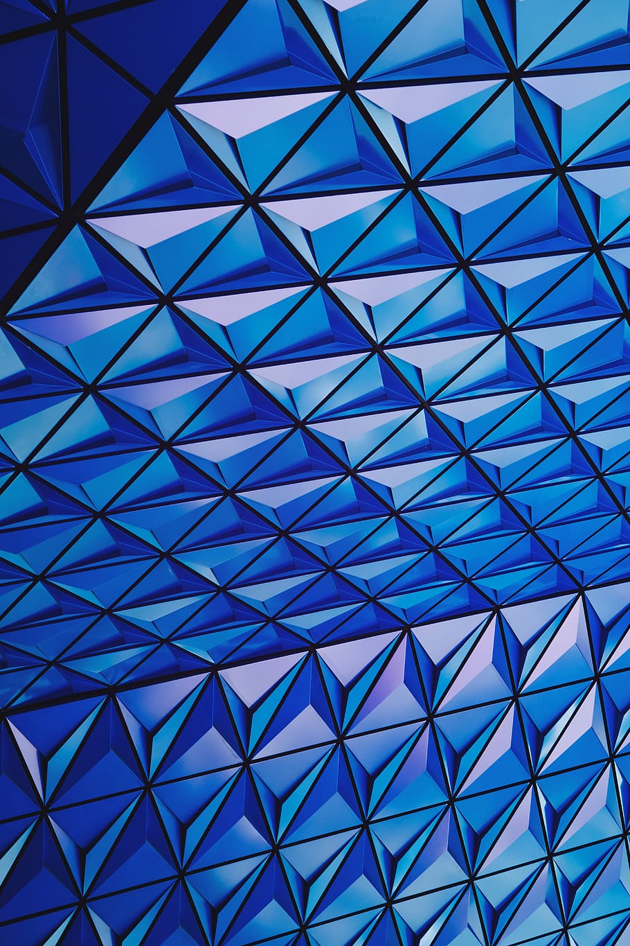 architectural photography of blue glass celing, blue geometrical pattern HD wallpaper