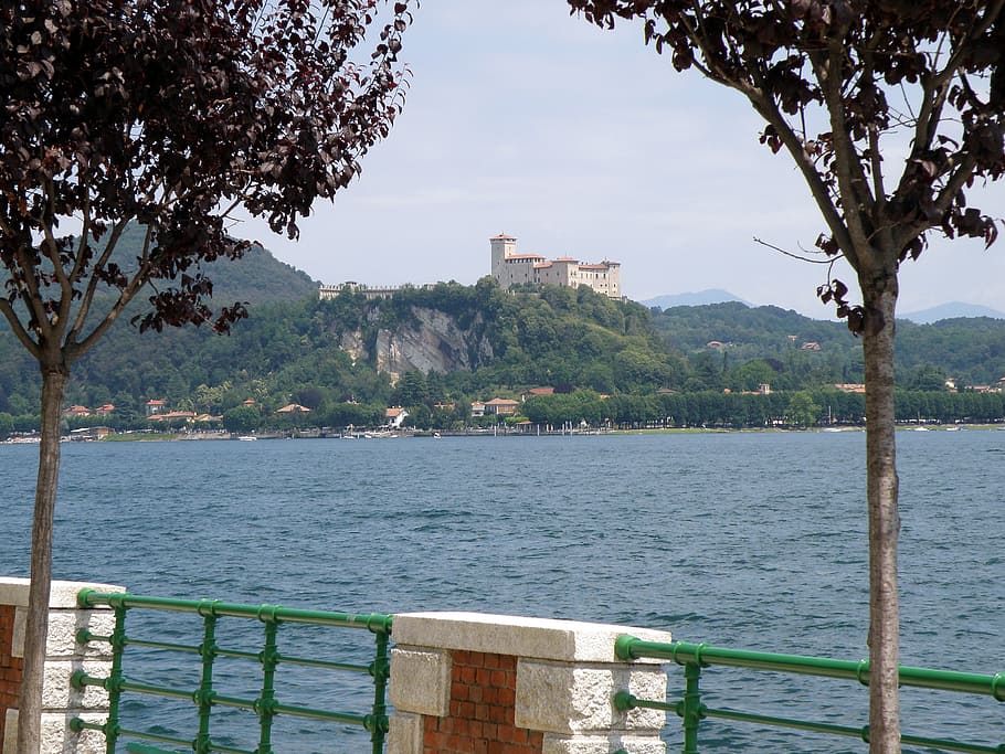 arona, rocca di angera, lake maggiore, italy, piemont, view, HD wallpaper