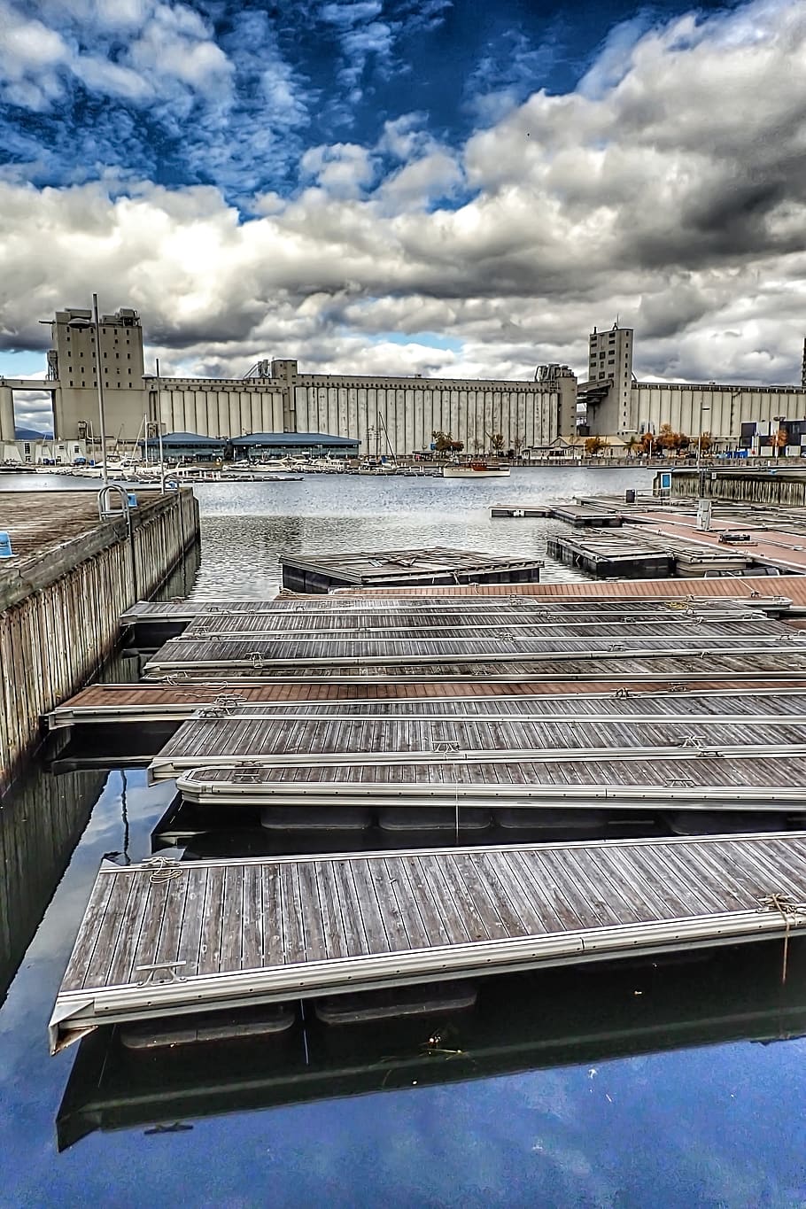 sky, clouds, blue, wharf, atmosphere, reflection, water, dramatic HD wallpaper