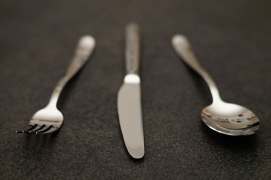 Cutlery, Spoon, Fork, Knife, Eat, Metal, no people, indoors HD wallpaper