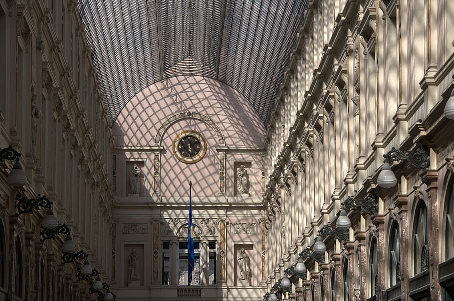 shopping centre, facets, window, sky, light, shadow, structure HD wallpaper